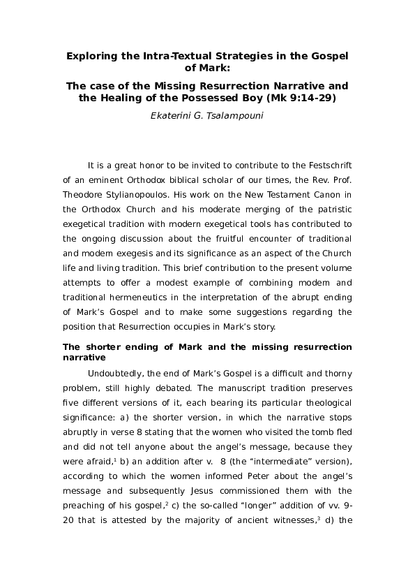 DOC) Exploring the Intra-Textual Strategies in the Gospel of Mark 