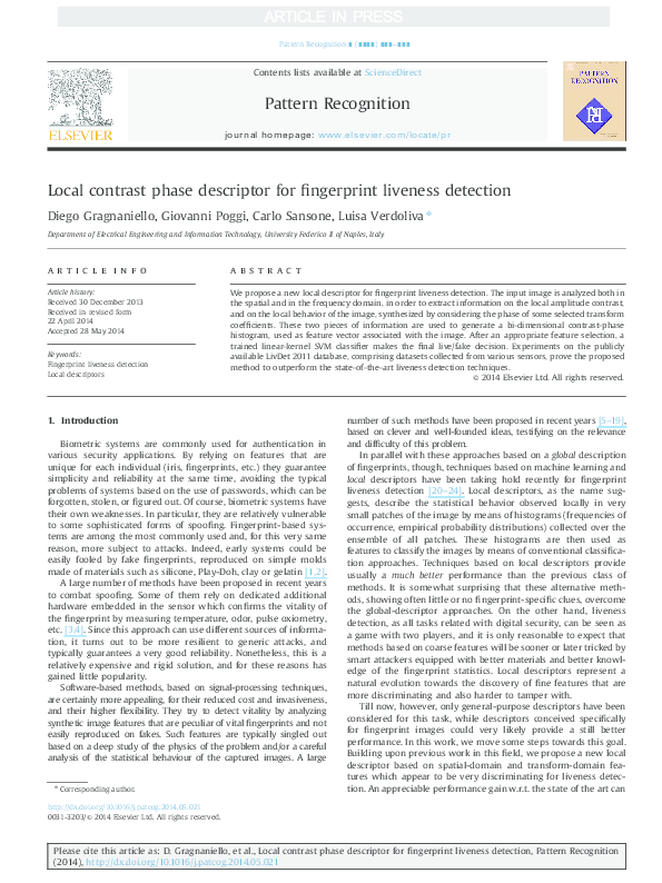 (PDF) Local contrast phase descriptor for fingerprint liveness detection
