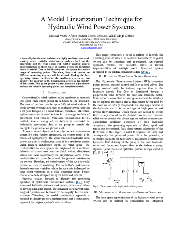 (PDF) A model linearization technique for hydraulic wind power systems