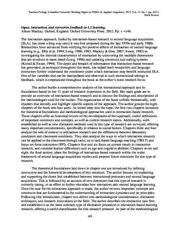 洋書 Input, Interaction, and Corrective Feedb PDF) Input, interaction, and corrective feedback in L2 learning
