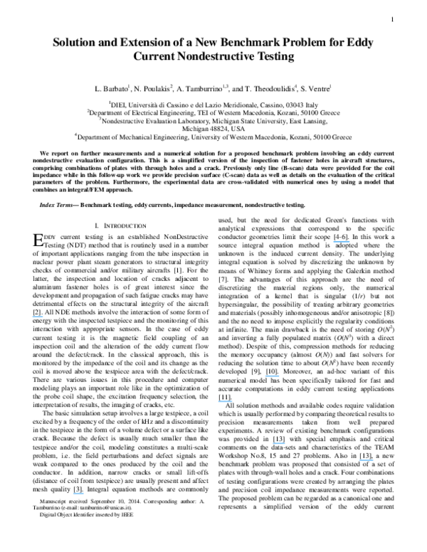 (PDF) Solution and Extension of a New Benchmark Problem for Eddy Current Nondestructive Testing