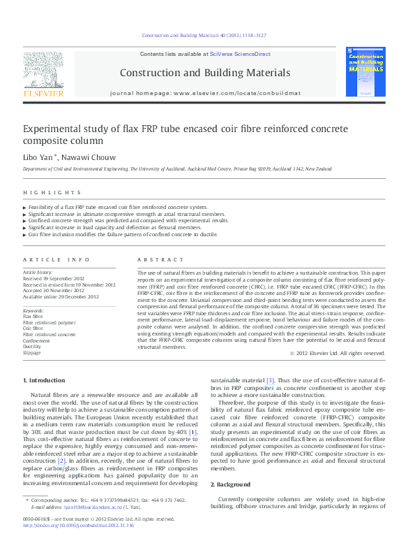 (PDF) Experimental study of flax FRP tube encased coir fibre reinforced ...