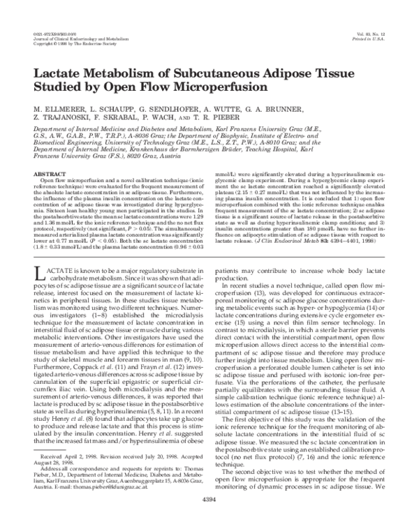 (PDF) Lactate Metabolism of Subcutaneous Adipose Tissue Studied by Open ...