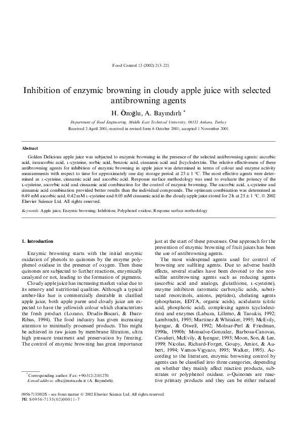 (PDF) Inhibition of enzymic browning in cloudy apple juice with