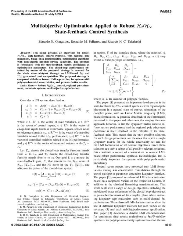 (PDF) Multiobjective Optimization Applied to Robust H2/H∞ State ...