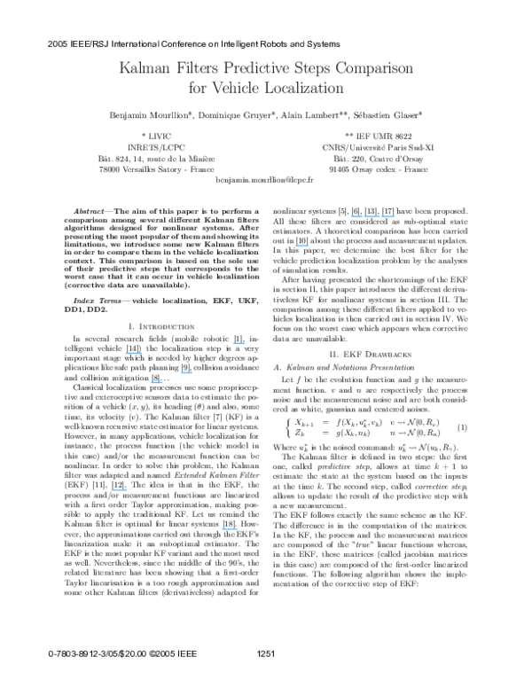 (PDF) Kalman filters predictive steps comparison for vehicle localization