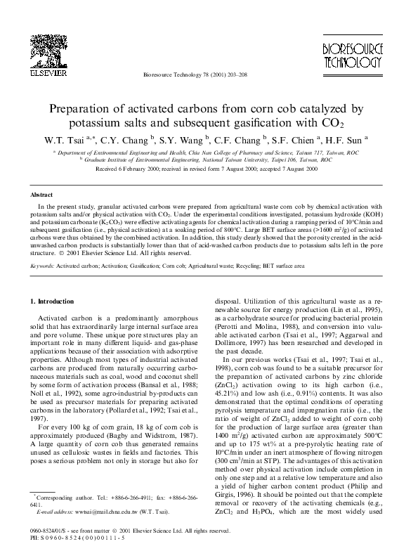 (PDF) Preparation of activated carbons from corn cob catalyzed by ...