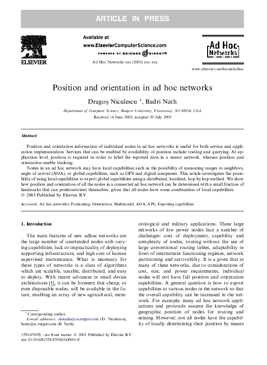 (PDF) Position and orientation in ad hoc networks