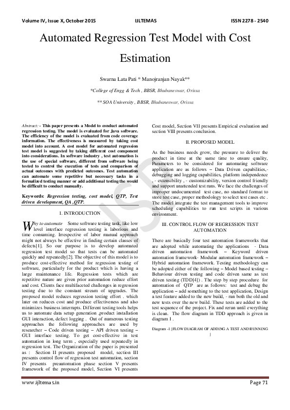 (PDF) Automated Regression Test Model with Cost Estimation