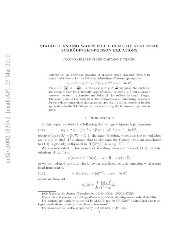 (PDF) Stable standing waves for a class of nonlinear Schrödinger ...