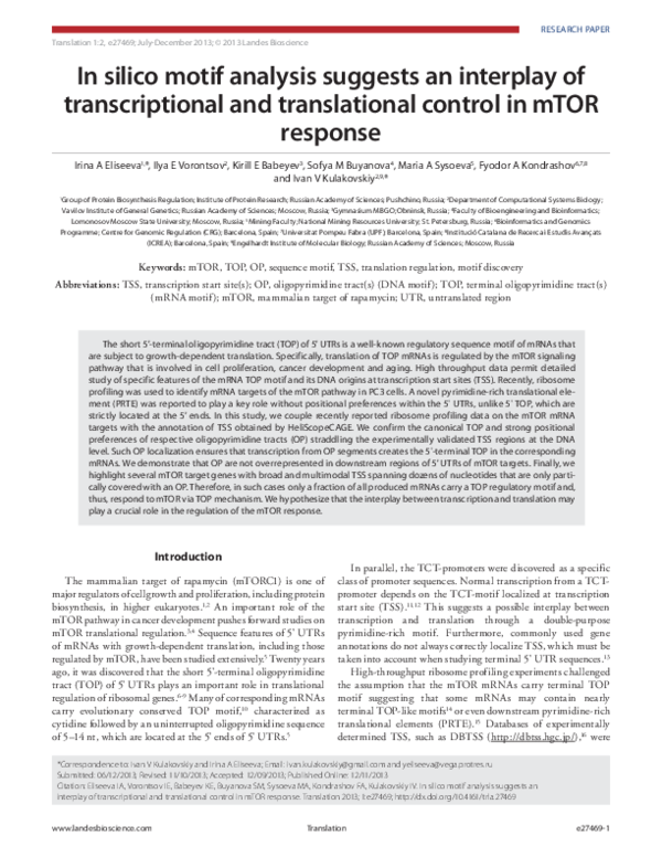 (PDF) In silico motif analysis suggests an interplay of transcriptional ...