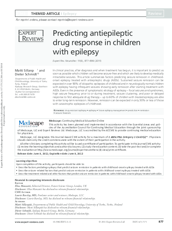 (PDF) Predicting antiepileptic drug response in children with epilepsy