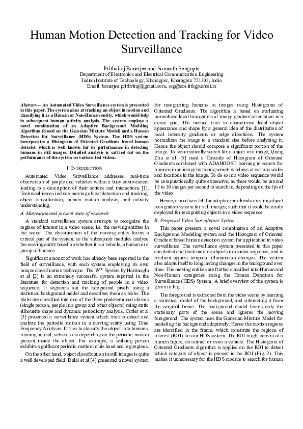 (PDF) Human motion detection and tracking for video surveillance