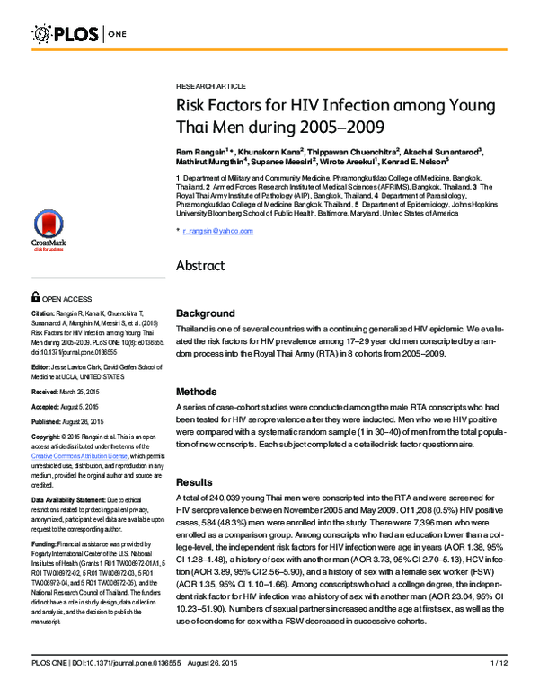 (PDF) Risk Factors for HIV Infection among Young Thai Men during 2005–2009