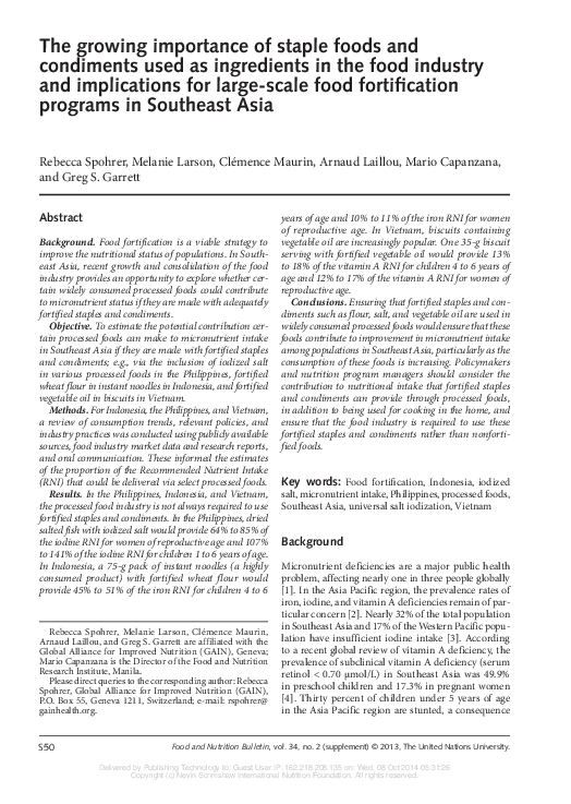 (PDF) The growing importance of staple foods and condiments used as