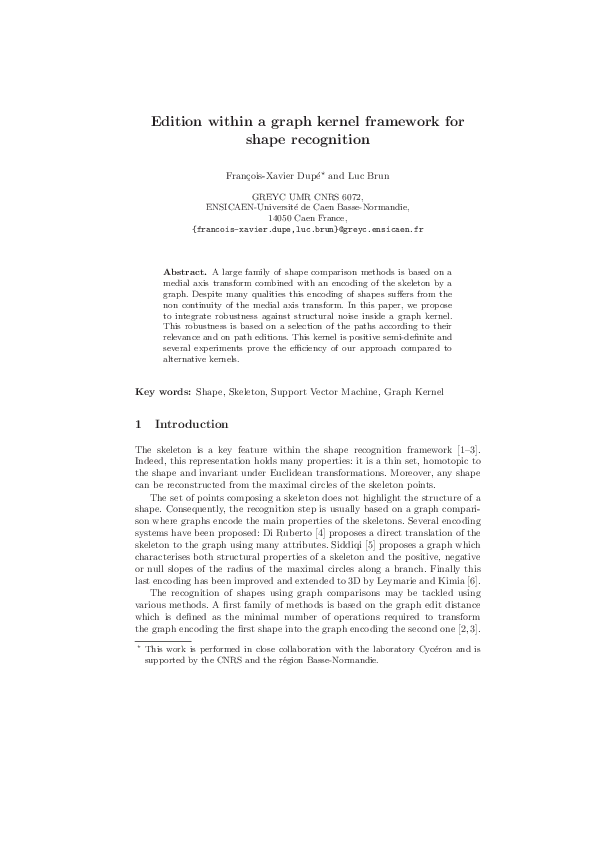 Edition within a graph kernel framework for shape recognition