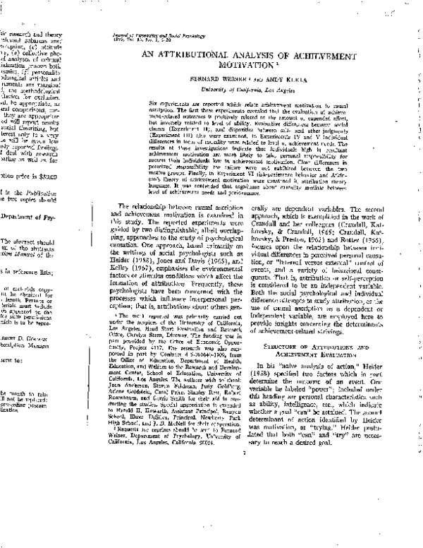 (PDF) An Attributional Analysis of Achievement Motivation