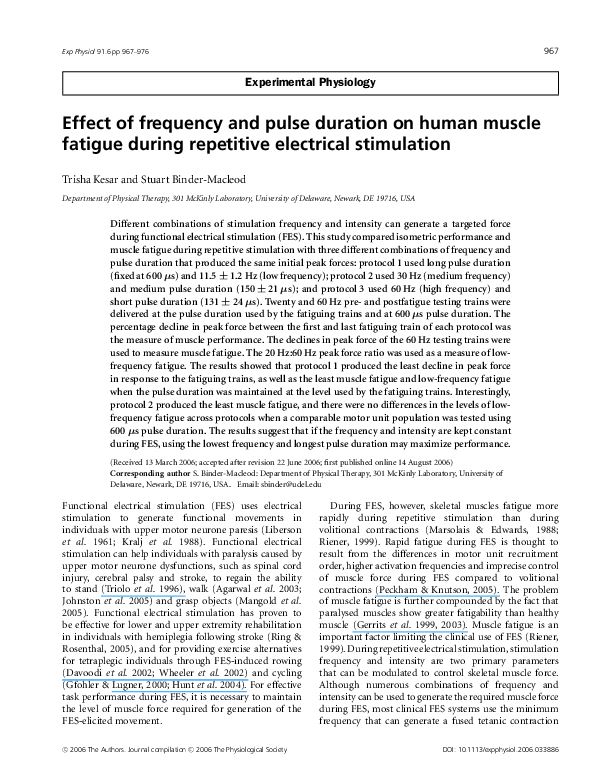 (PDF) Effect of frequency and pulse duration on human muscle fatigue