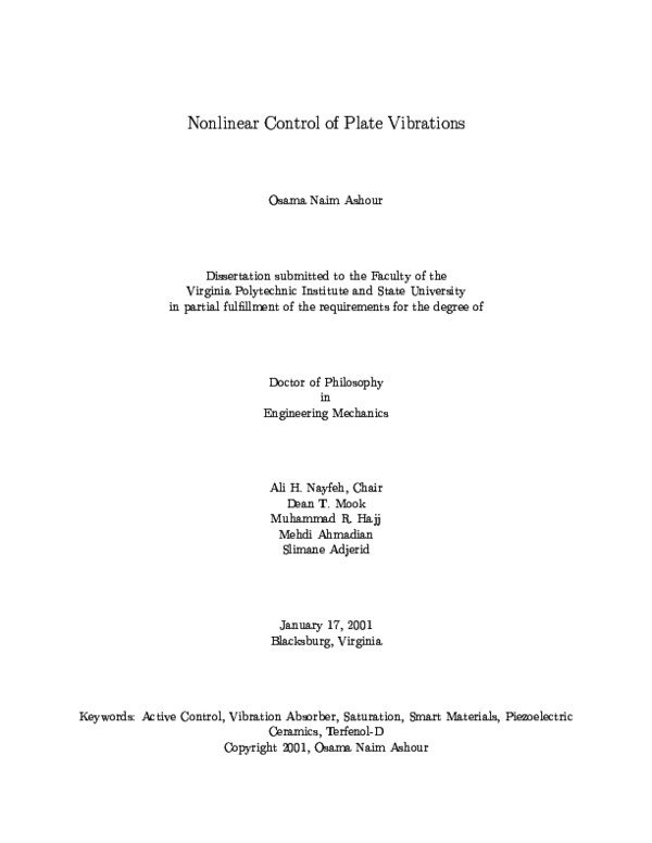 (PDF) Nonlinear control of plate vibrations