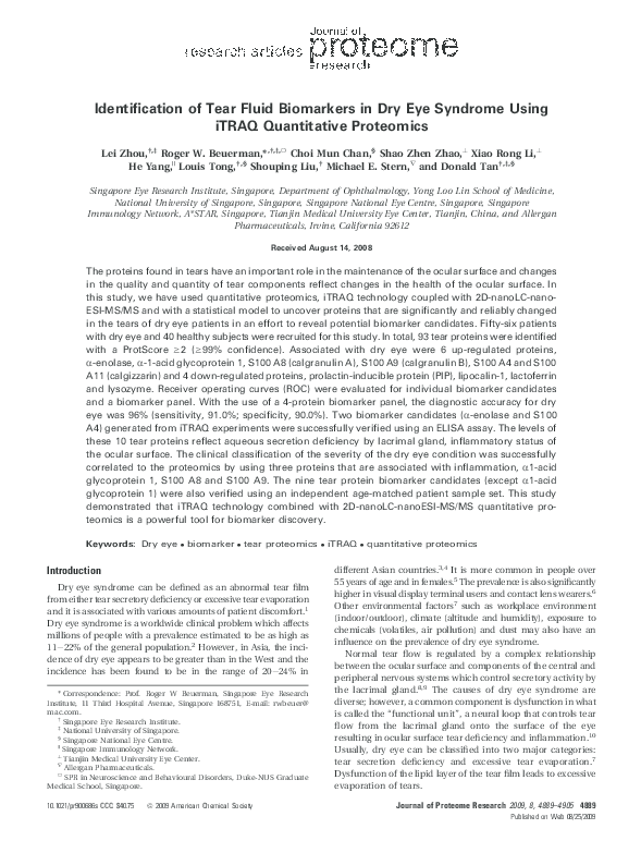 (PDF) Identification of Tear Fluid Biomarkers in Dry Eye Syndrome Using ...