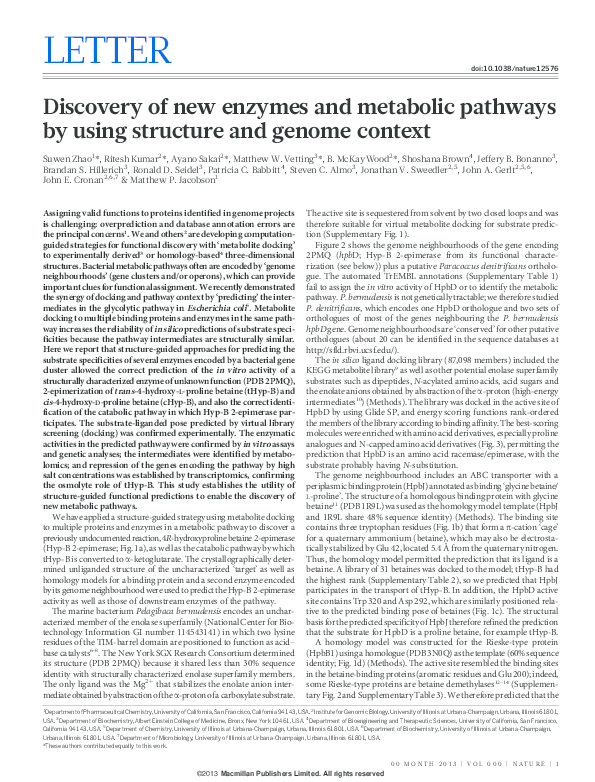 (PDF) Discovery of new enzymes and metabolic pathways by using ...