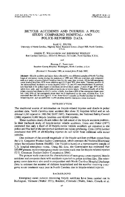 (PDF) Bicycle accidents and injuries A pilot study comparing hospital