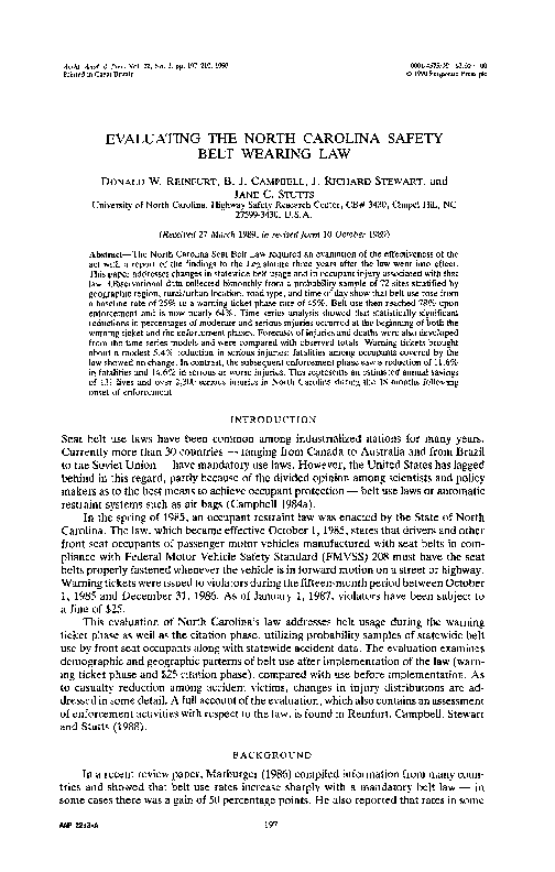 (PDF) Evaluating the North Carolina safety belt wearing law Jane