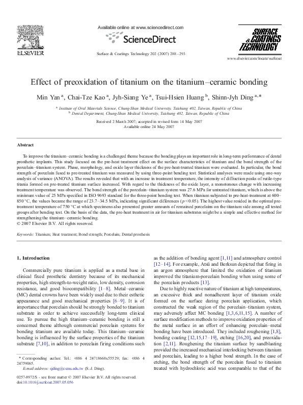 (PDF) Effect of preoxidation of titanium on the titanium–ceramic bonding