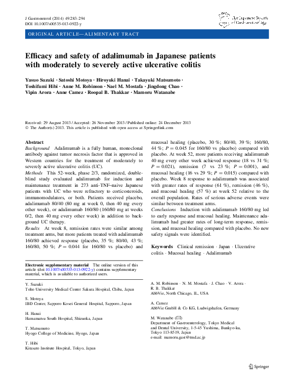 (PDF) Efficacy and safety of adalimumab in Japanese patients with ...