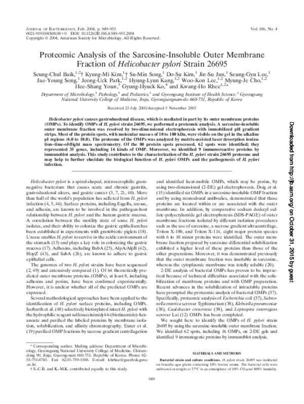 (PDF) Proteomic Analysis of the Sarcosine-Insoluble Outer Membrane ...