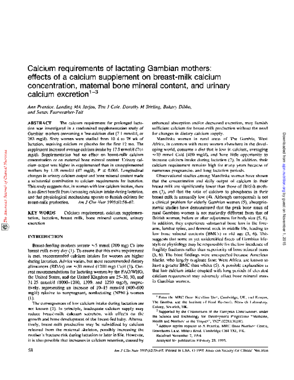 (PDF) Calcium requirements of lactating Gambian mothers: effects of a ...