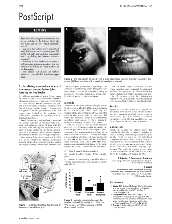 (PDF) Scuba diving can induce stress of the temporomandibular joint
