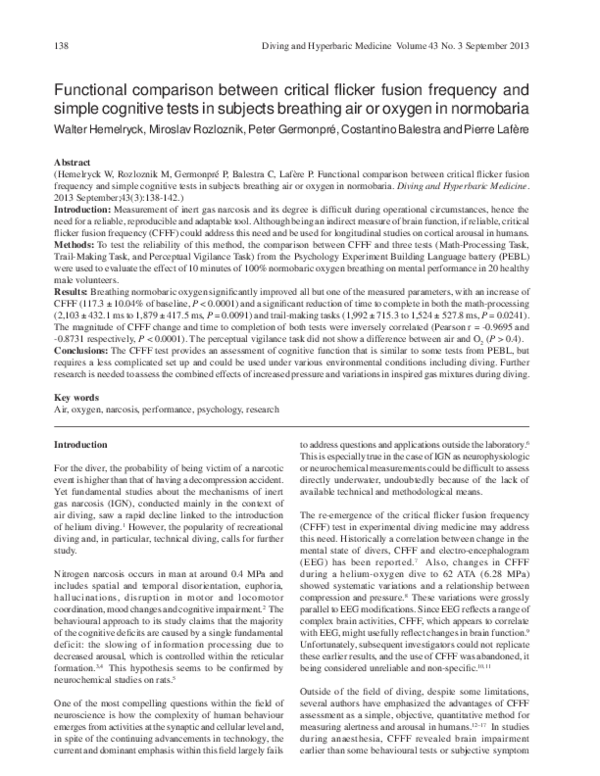 (PDF) Effect of normobaric oxygen breathing on human brain cognitive ...