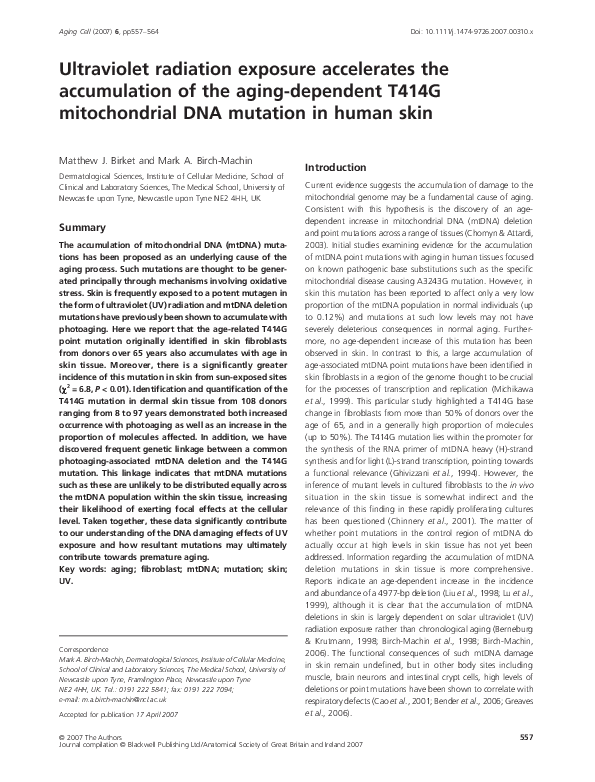 (PDF) Ultraviolet radiation exposure accelerates the accumulation of ...
