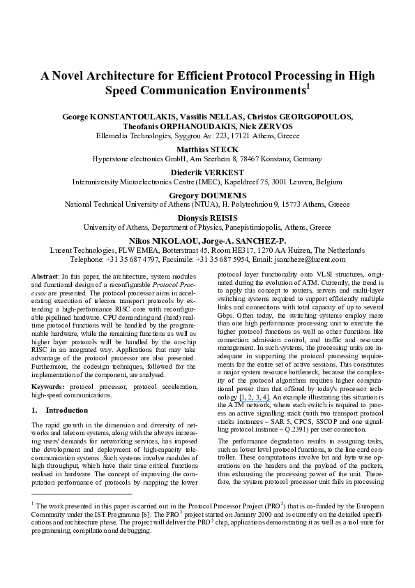 (PDF) A novel architecture for efficient protocol processing in high ...