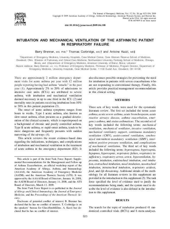(PDF) Intubation and mechanical ventilation of the asthmatic patient in