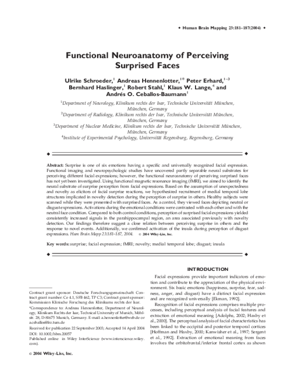 (PDF) Functional neuroanatomy of perceiving surprised faces