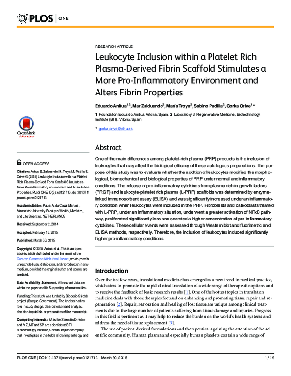 (PDF) Leukocyte Inclusion within a Platelet Rich Plasma-Derived Fibrin ...