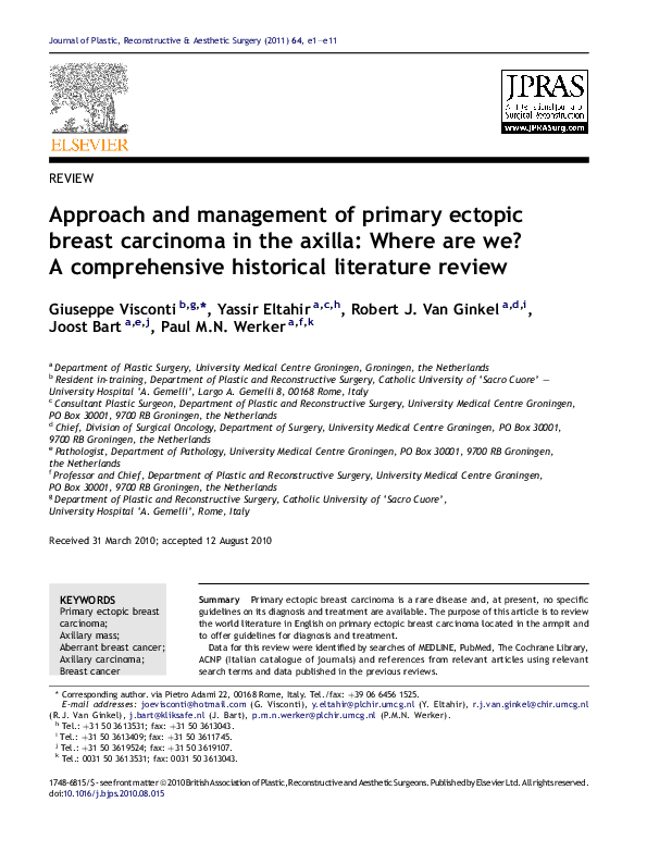 (PDF) Approach and management of primary ectopic breast carcinoma in ...