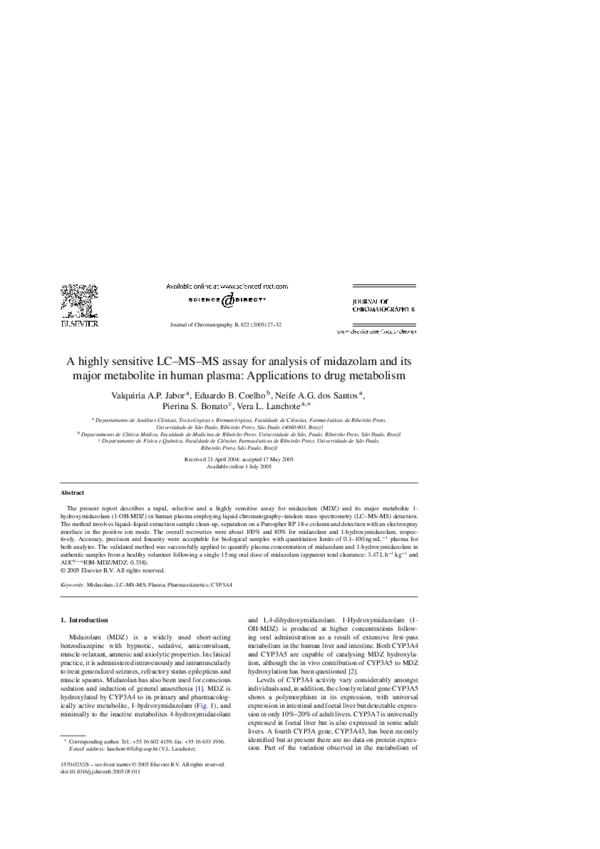 (PDF) A highly sensitive LC–MS–MS assay for analysis of midazolam and ...