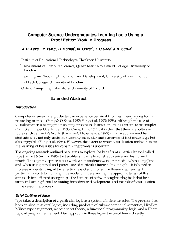 (PDF) Computer Science Undergraduates Learning Logic Using a Proof
