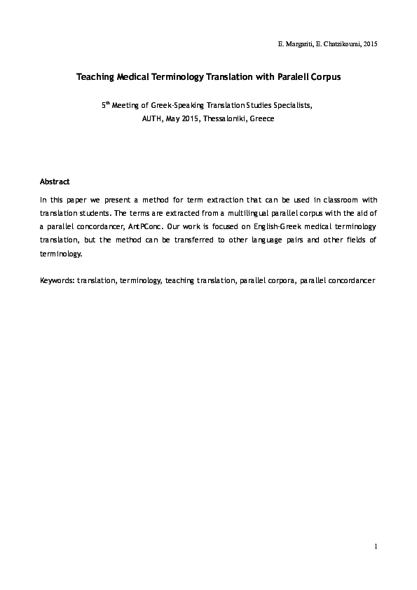 (PDF) Parallel Corpus in Translation Studies