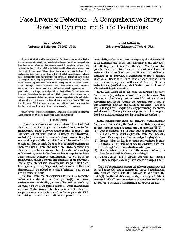 (PDF) Face Liveness Detection – A Comprehensive Survey Based on Dynamic ...