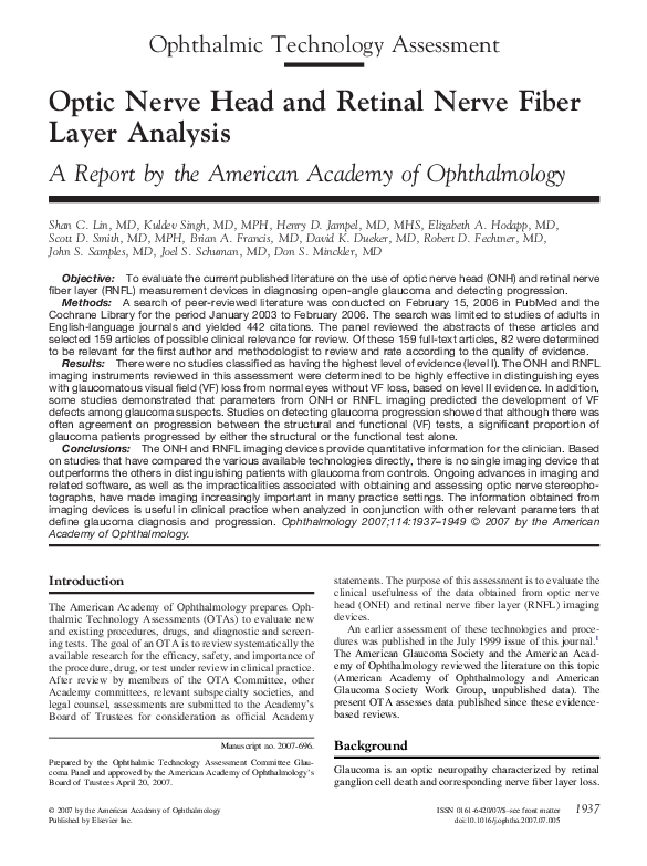 (PDF) Optic Nerve Head and Retinal Nerve Fiber Layer Analysis | Robert ...