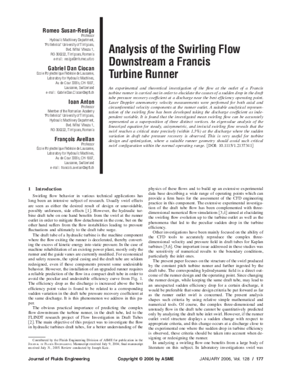 (PDF) Analysis of the Swirling Flow Downstream a Francis Turbine Runner