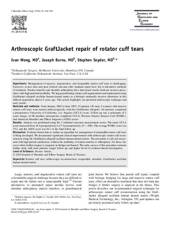 (PDF) Arthroscopic GraftJacket repair of rotator cuff tears Ivan Wong