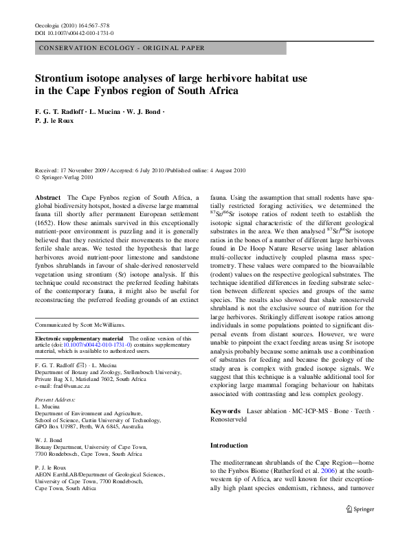(PDF) Strontium isotope analyses of large herbivore habitat use in the ...