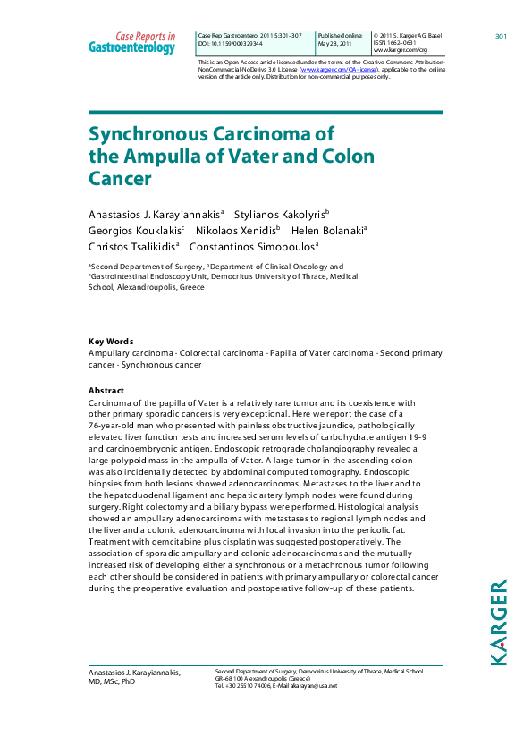 (PDF) Synchronous carcinoma of the ampulla of vater and colon cancer