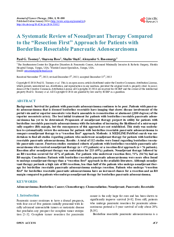 (PDF) A Systematic Review of Neoadjuvant Therapy Compared to the ...