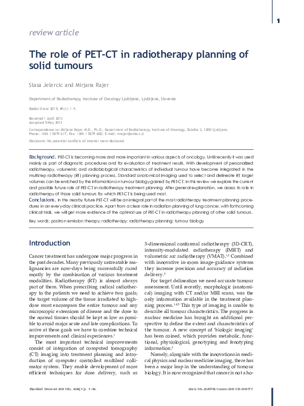 (PDF) The role of PET-CT in radiotherapy planning of solid tumours